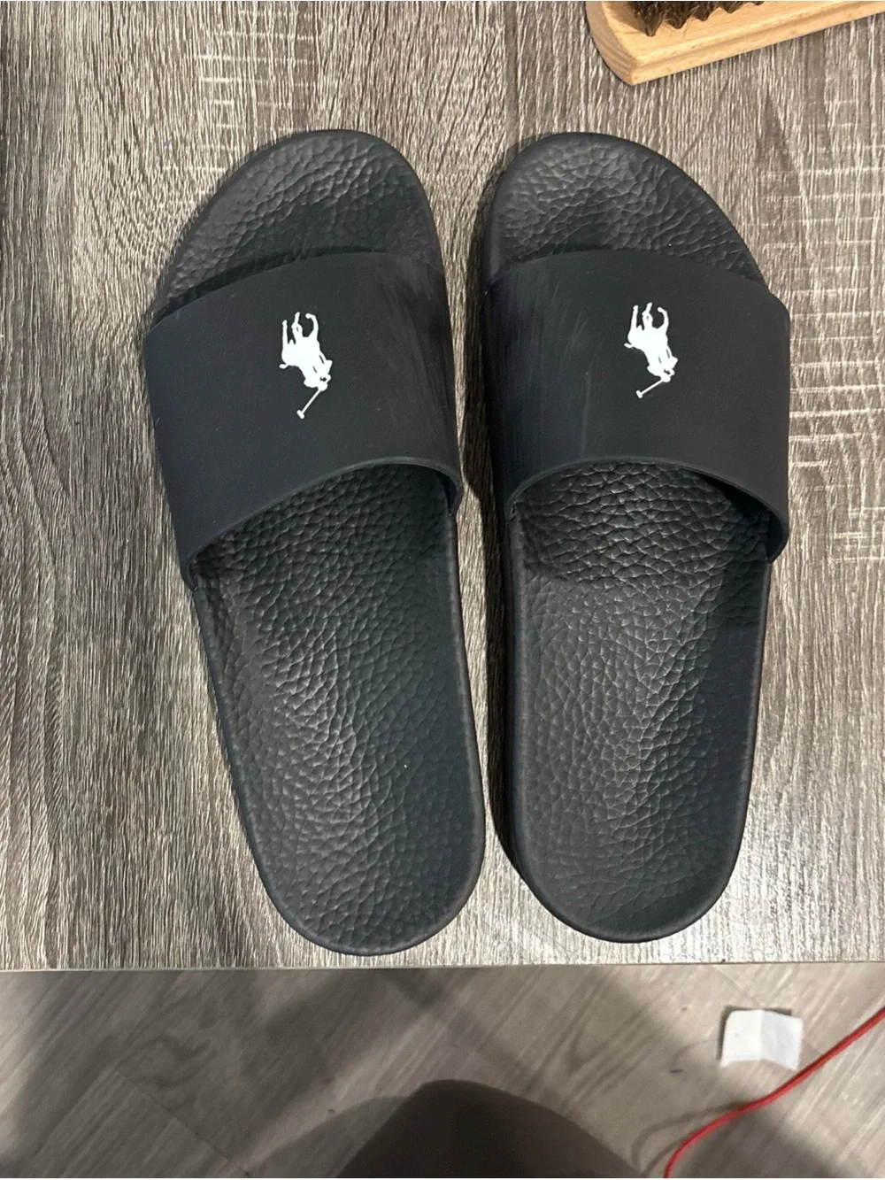 Polo by Ralph Lauren Black Slide Sandals with White Polo Player Logo